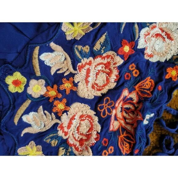 Altar'd State Dress Women's Small Blue Royal Embroidered Babydoll Rose Mini Boho - Picture 3 of 4